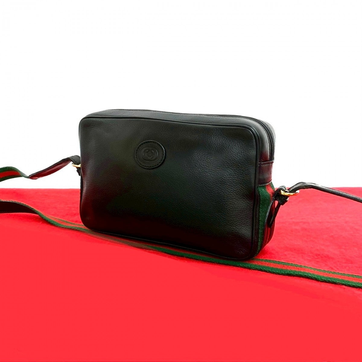GUCCI Shoulder Bag leather black Sherry line