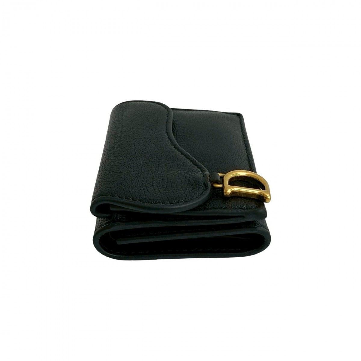 Dior Tri-fold wallet leather black saddle lotus wallet