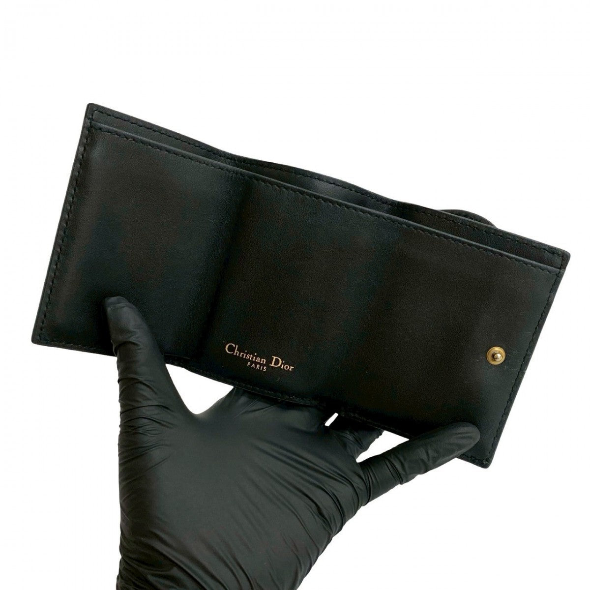 Dior Tri-fold wallet leather black saddle lotus wallet