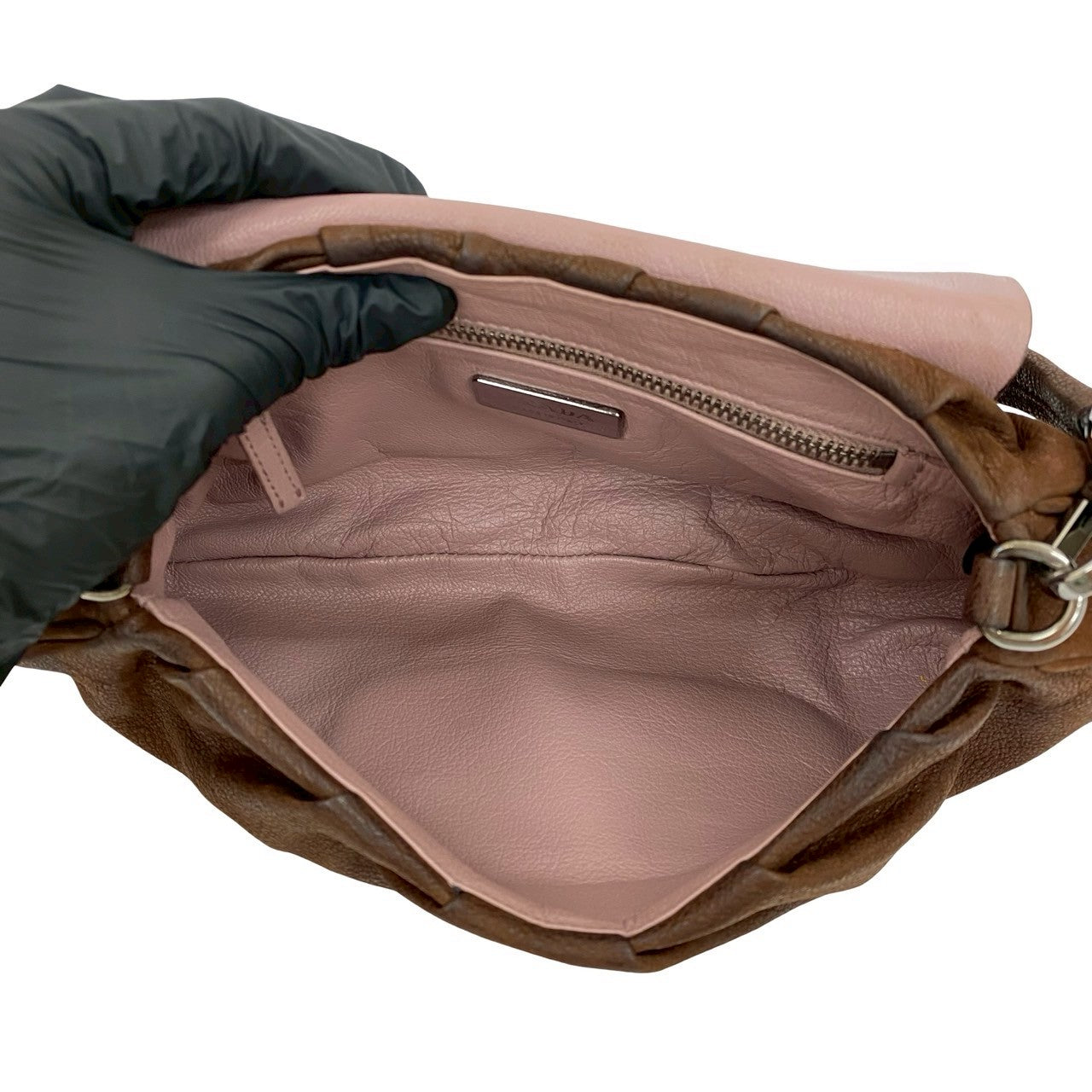 PRADA Shoulder Bag Nubuck Brown