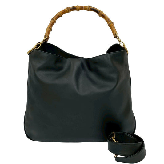 GUCCI Shoulder Bag leather black Bamboo