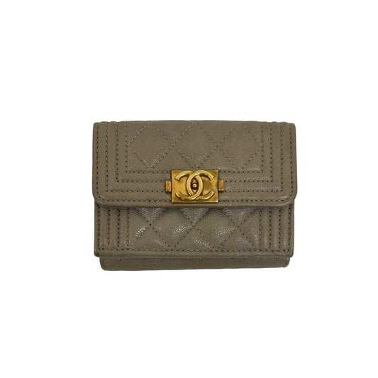 CHANEL Tri-fold wallet Matt caviar skin gray Matrasse Boy chanel