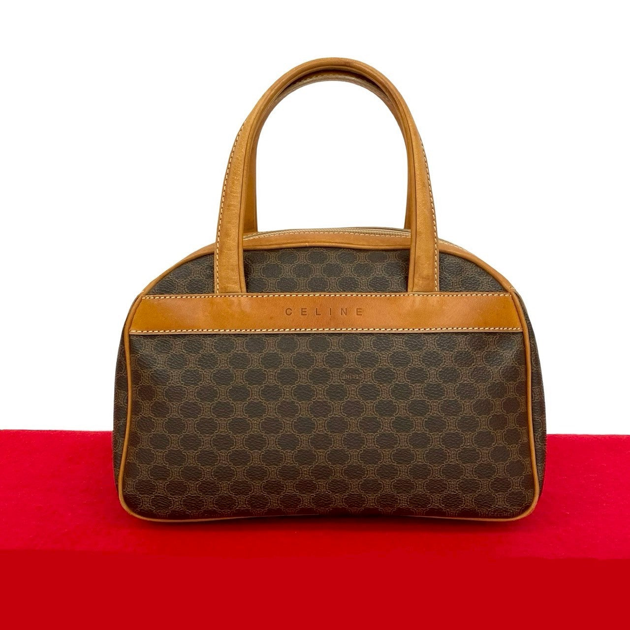 CELINE Handbag leather Brown Macadam Blazon Pattern logo