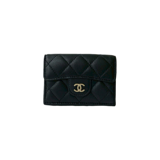 CHANEL Tri-fold wallet lambskin black Matrasse