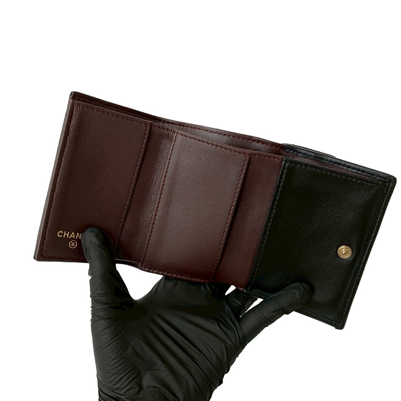 CHANEL Tri-fold wallet lambskin black Matrasse