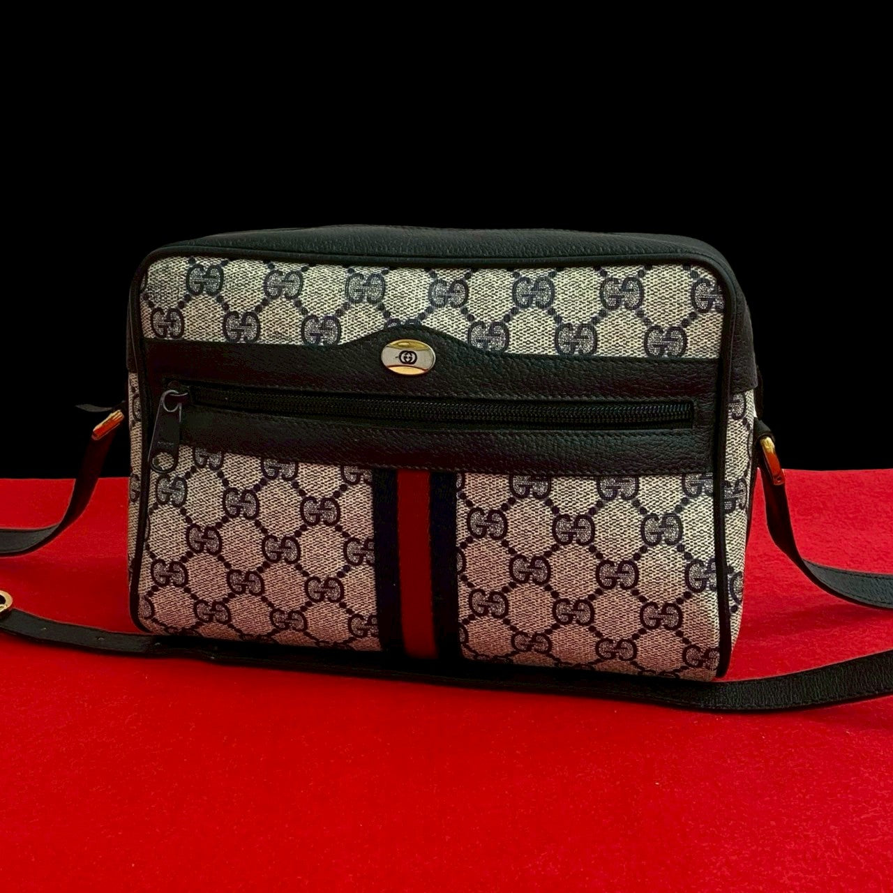 GUCCI Shoulder Bag leather Navy Sherry line