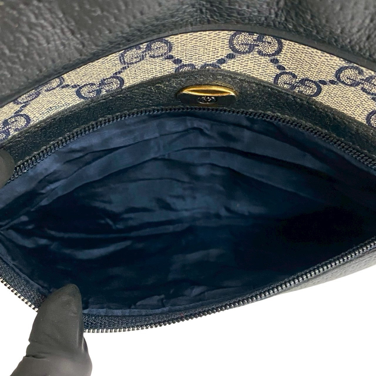 GUCCI Shoulder Bag leather Navy Sherry line