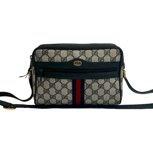 GUCCI Shoulder Bag leather Navy Sherry line