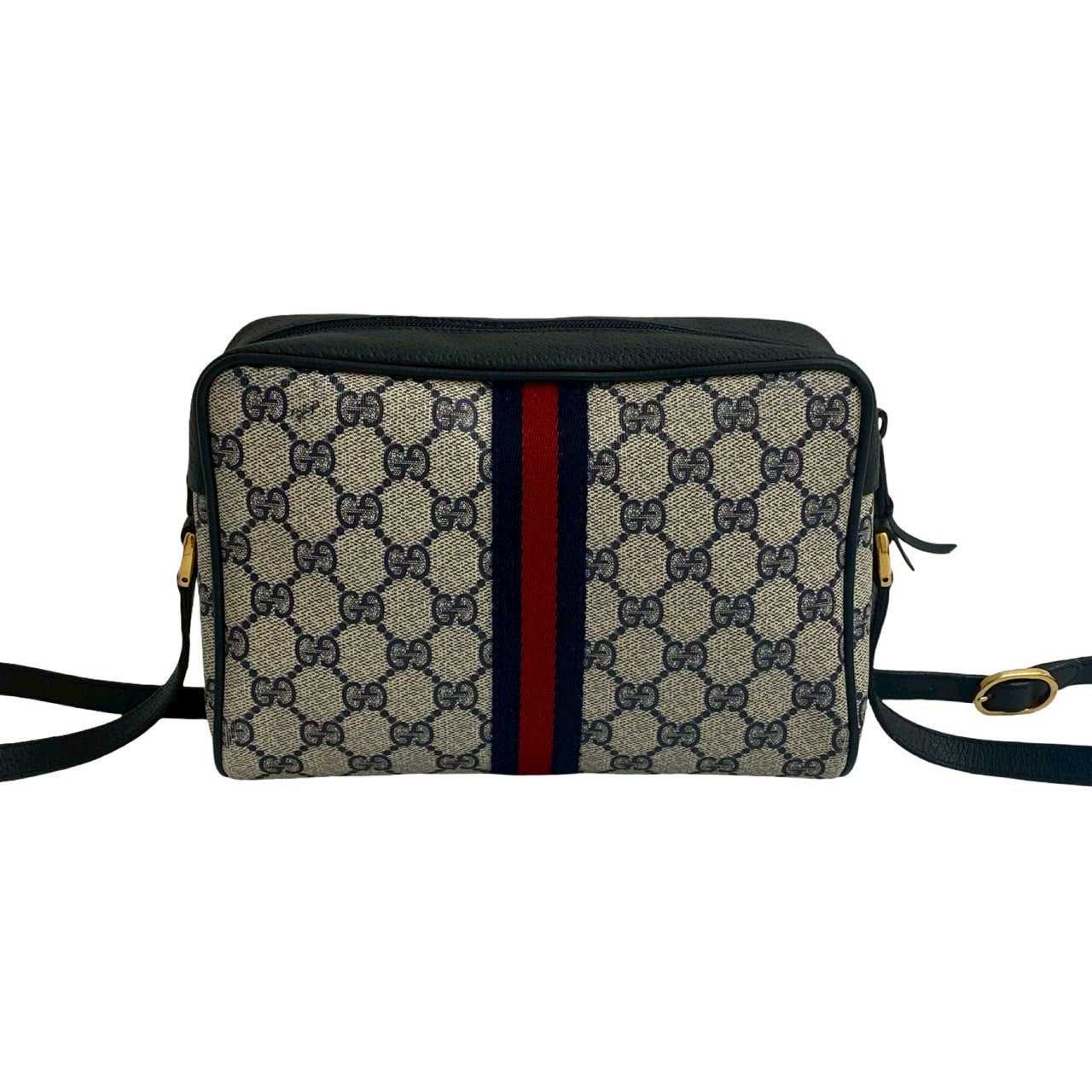 GUCCI Shoulder Bag leather Navy Sherry line
