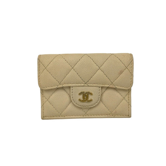 CHANEL Tri-fold wallet Matt caviar skin beige Matrasse