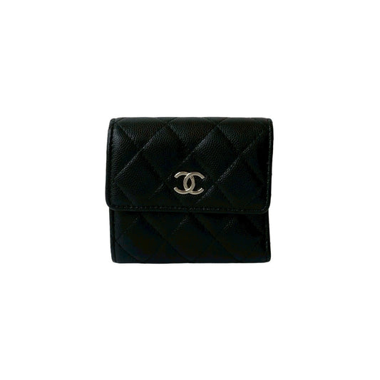 CHANEL Tri-fold wallet Matt caviar skin black Matrasse