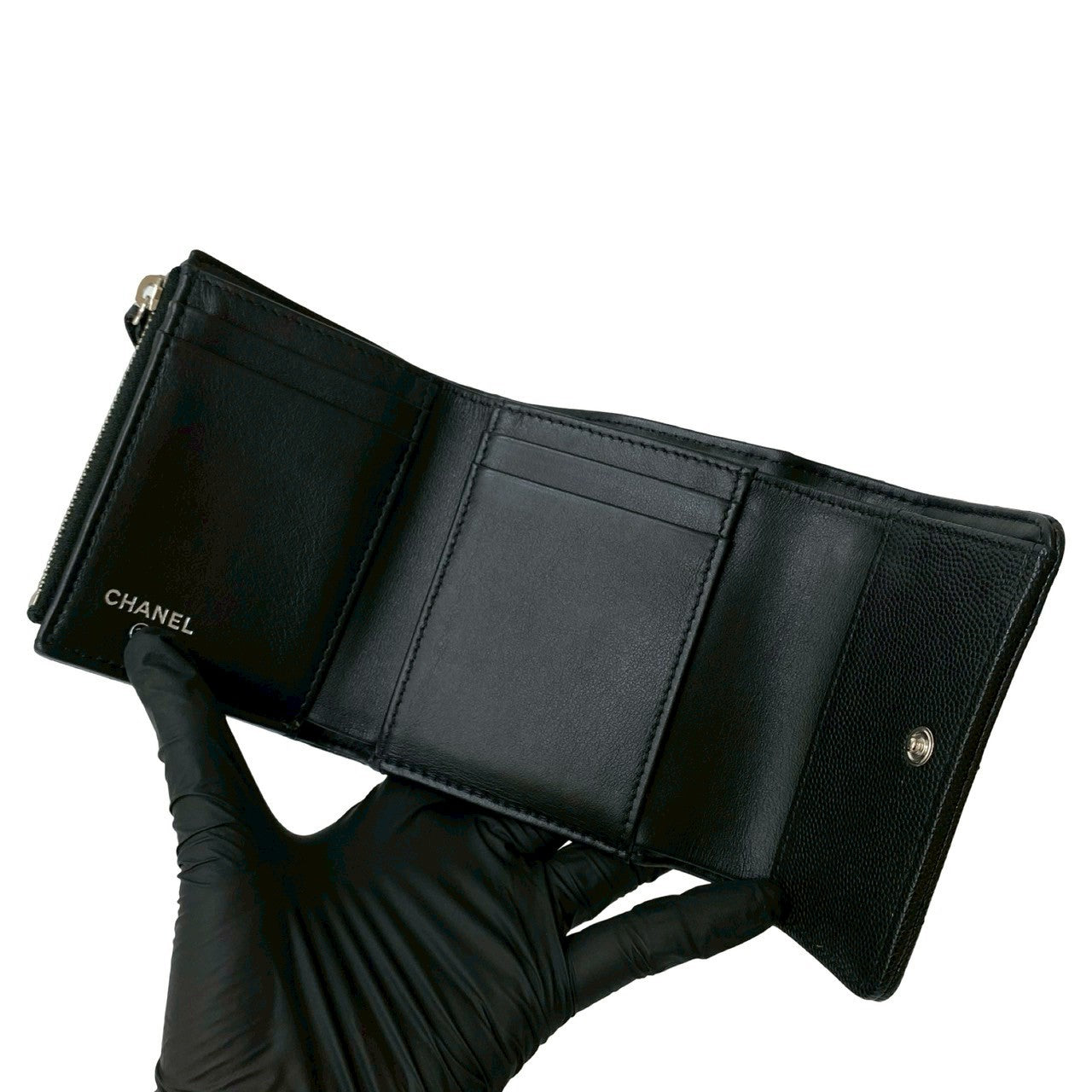 CHANEL Tri-fold wallet Matt caviar skin black Matrasse