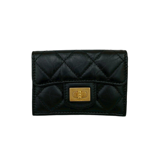 CHANEL Tri-fold wallet leather black Matrasse 2.55