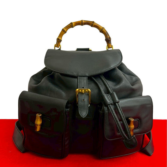GUCCI Backpack leather black Bamboo