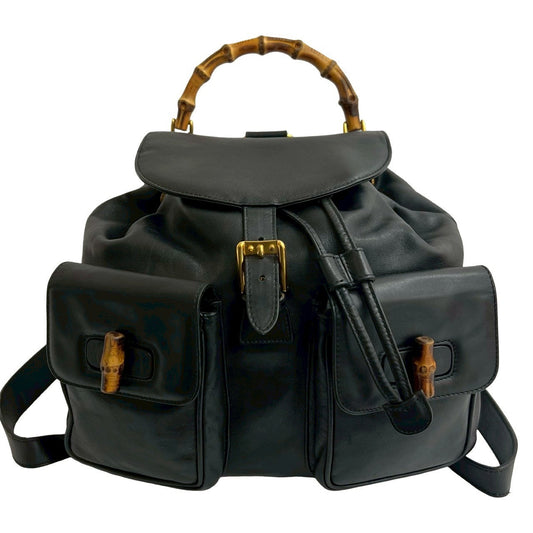 GUCCI Backpack leather black Bamboo