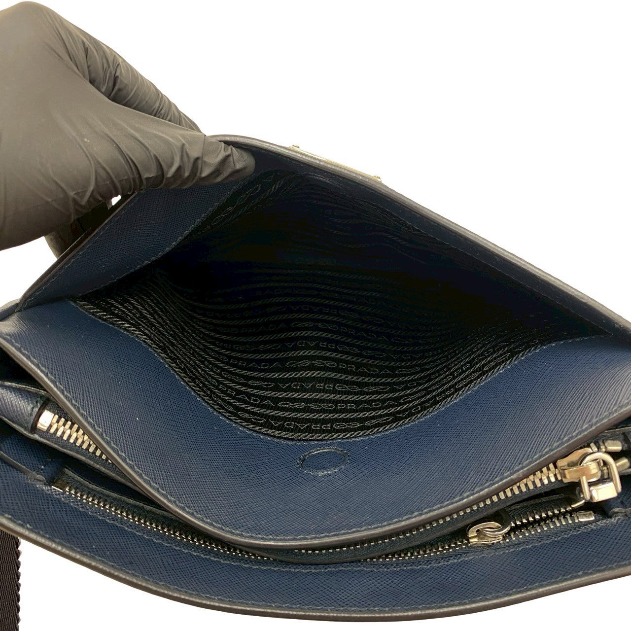 PRADA Shoulder Bag leather Navy