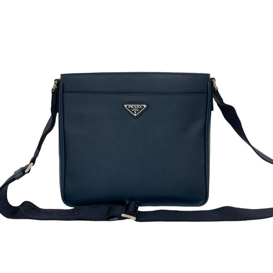 PRADA Shoulder Bag leather Navy