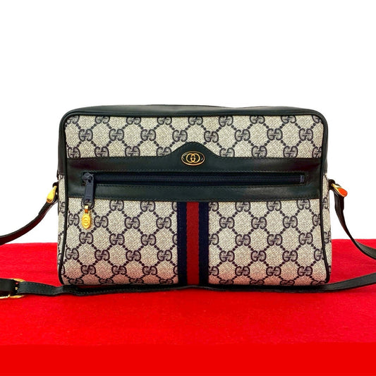 GUCCI Shoulder Bag leather Navy Sherry line