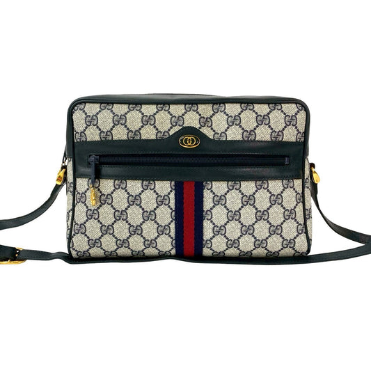 GUCCI Shoulder Bag leather Navy Sherry line