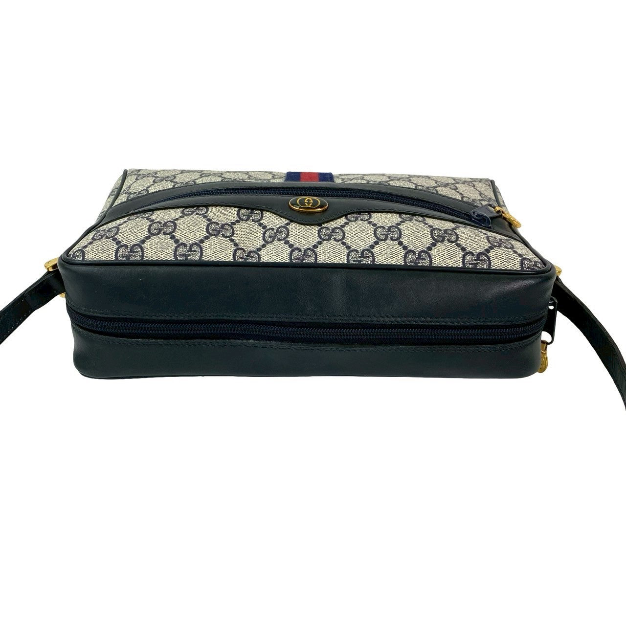 GUCCI Shoulder Bag leather Navy Sherry line