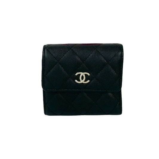 CHANEL Tri-fold wallet Matt caviar skin black Matrasse