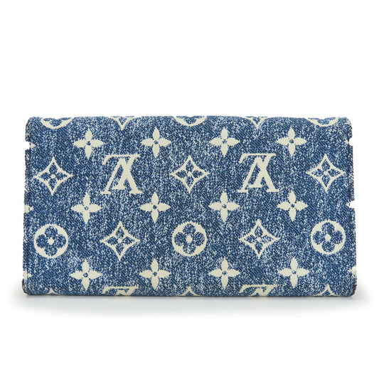 LOUIS VUITTON Long Wallet Purse M81183 Monogram, Jacquard Denim Marine Portefeuille Sarah Women Used Authentic