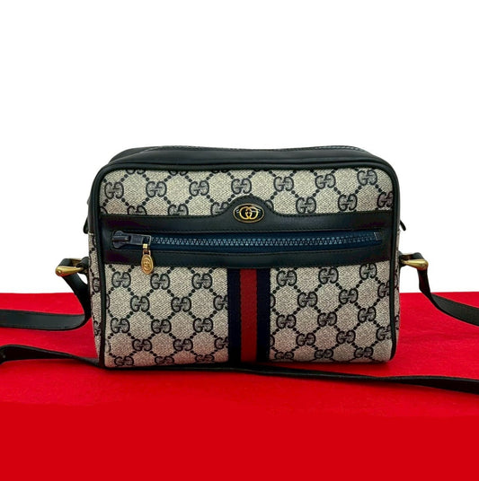 GUCCI Shoulder Bag leather Navy Sherry line