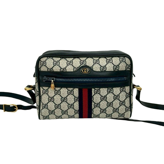 GUCCI Shoulder Bag leather Navy Sherry line
