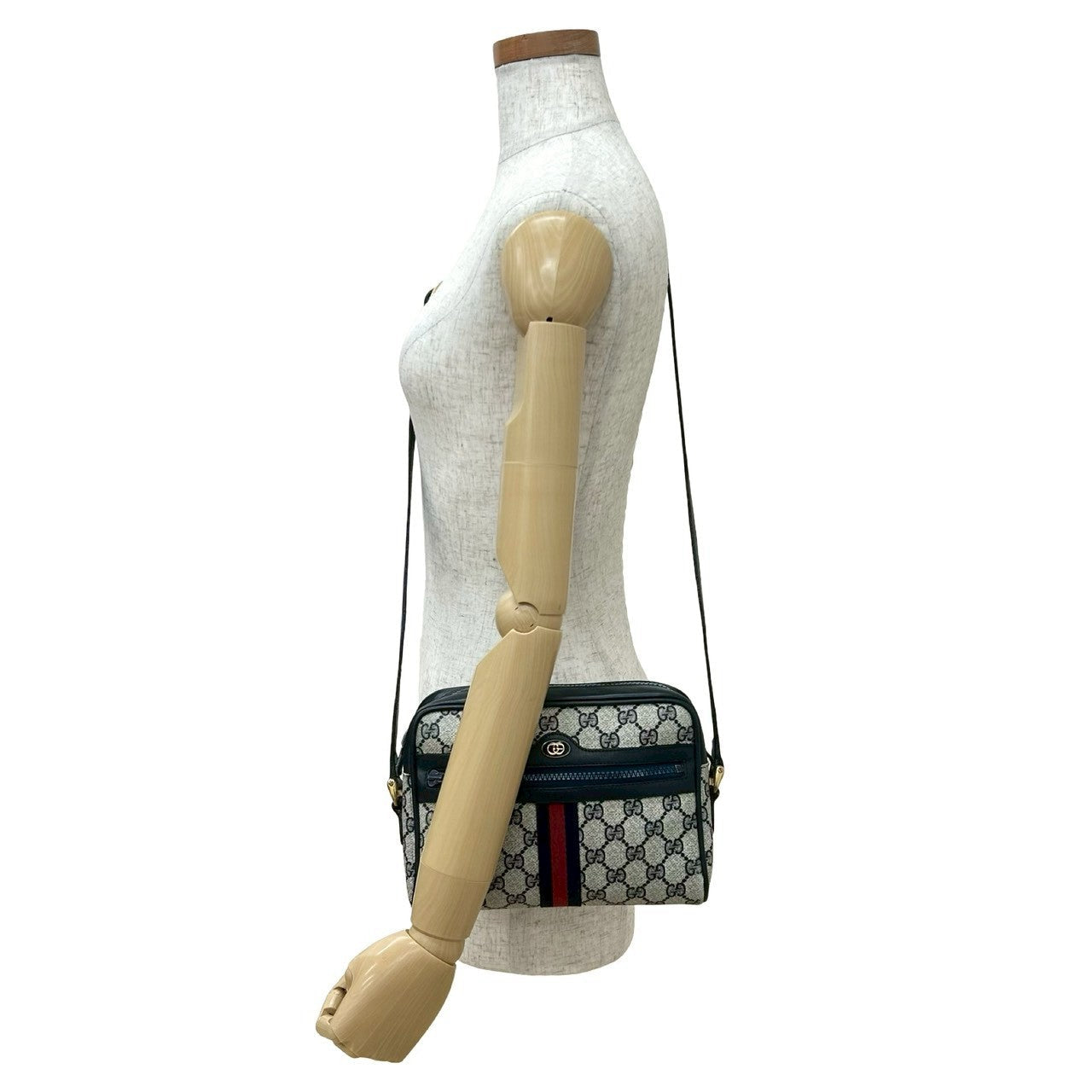 GUCCI Shoulder Bag leather Navy Sherry line