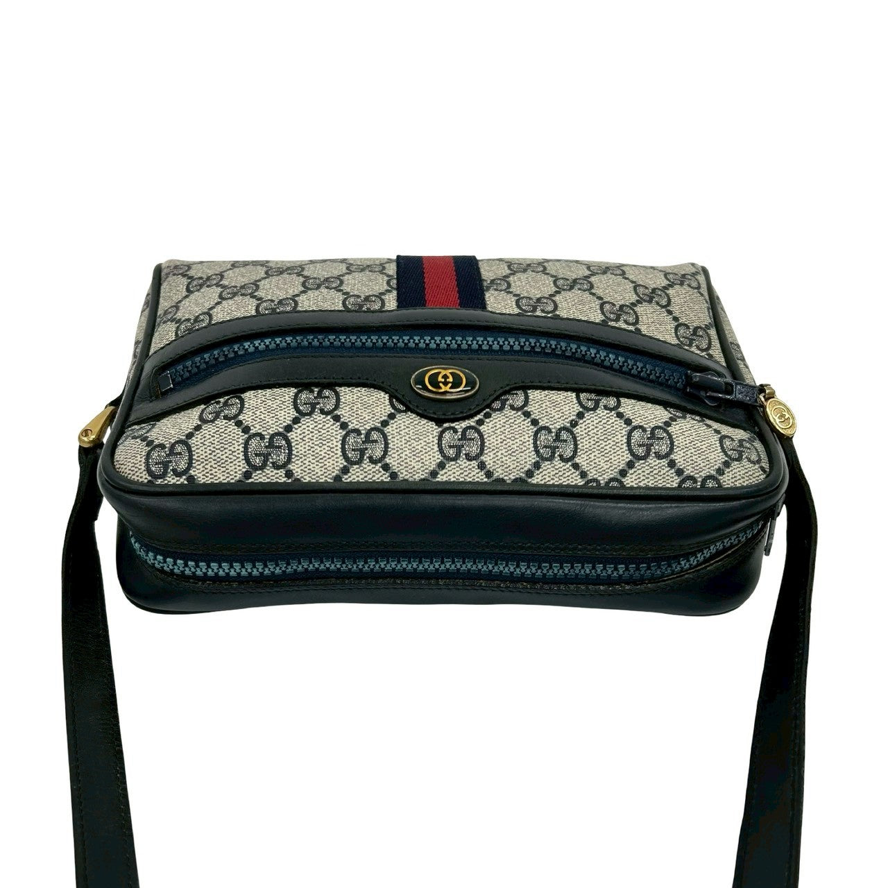 GUCCI Shoulder Bag leather Navy Sherry line