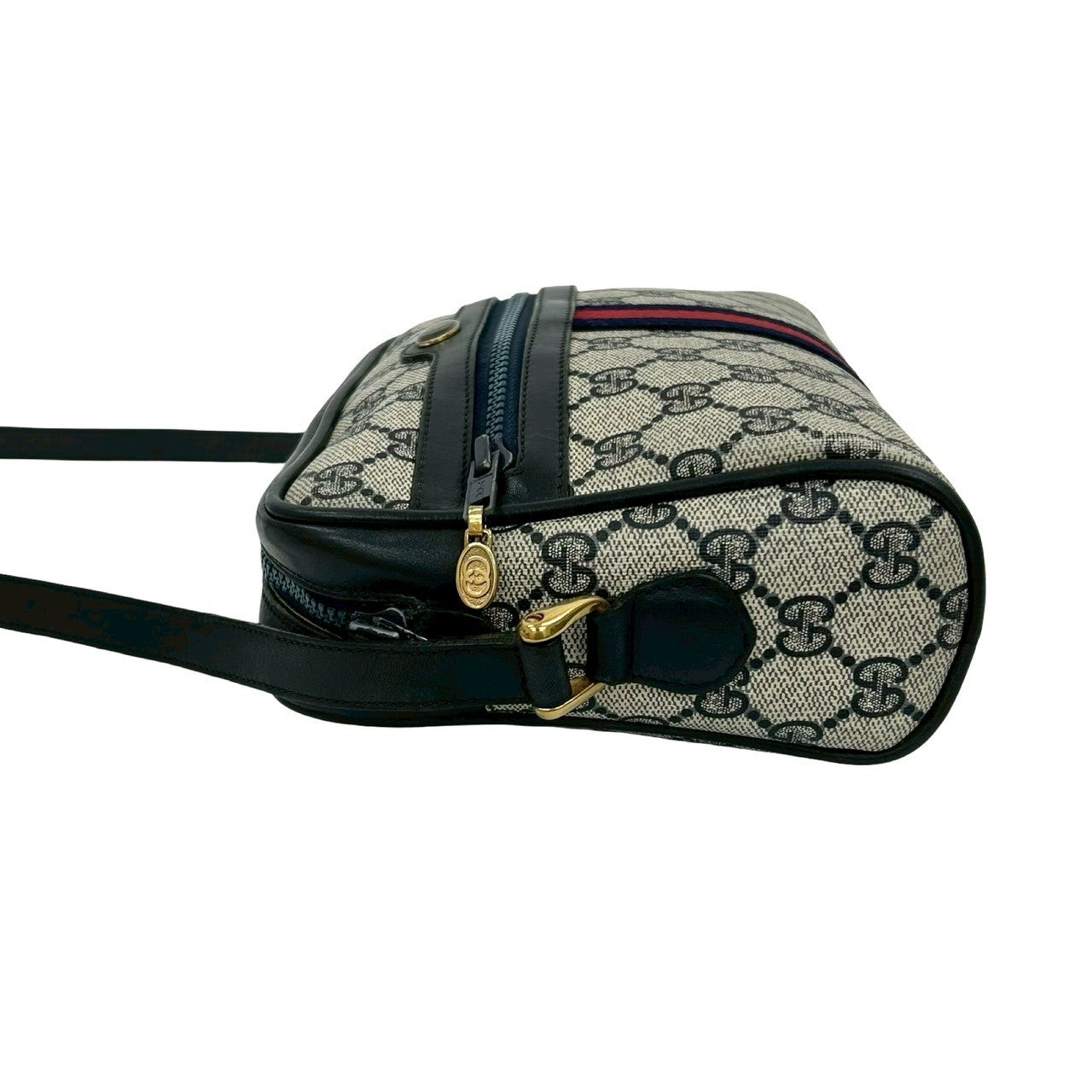 GUCCI Shoulder Bag leather Navy Sherry line