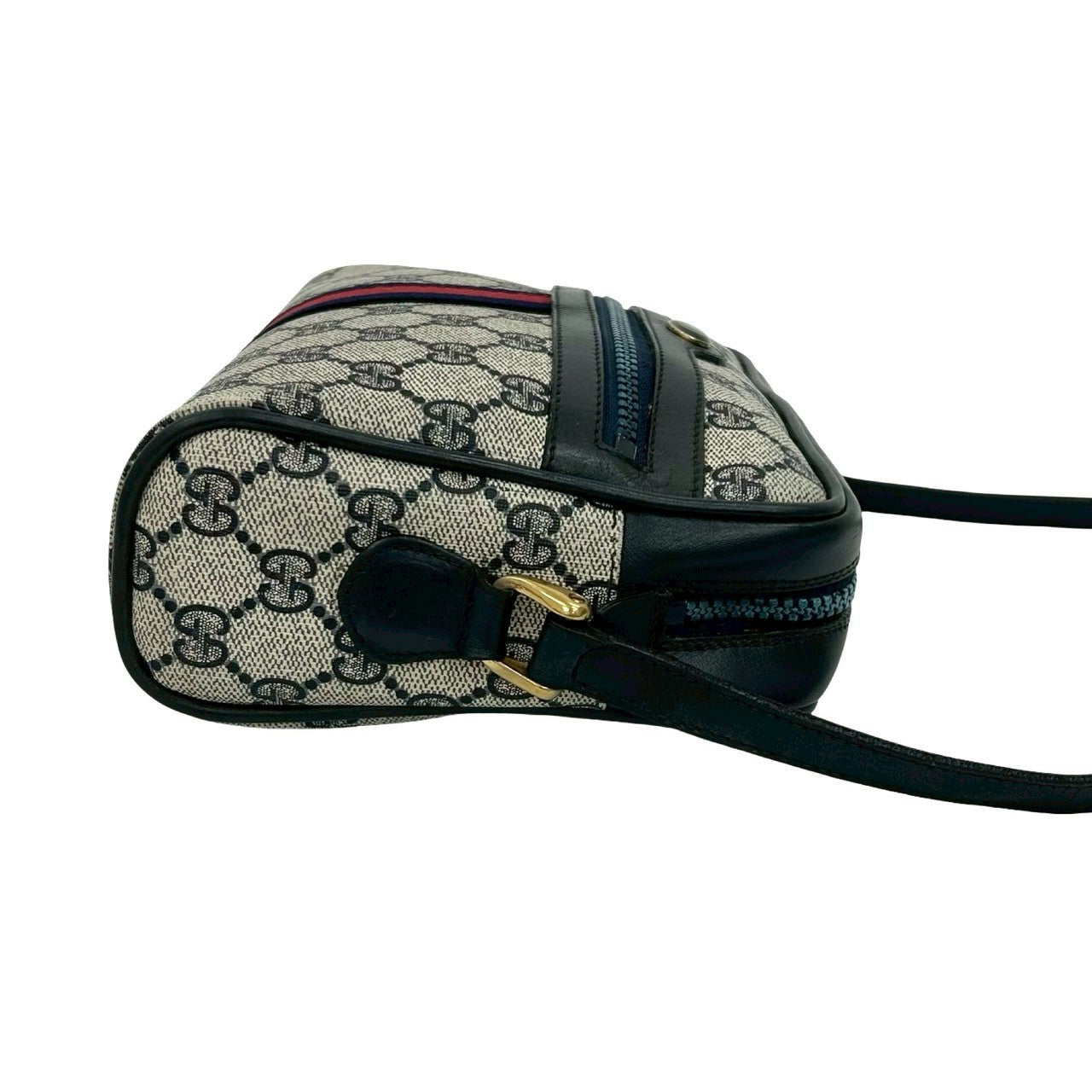 GUCCI Shoulder Bag leather Navy Sherry line