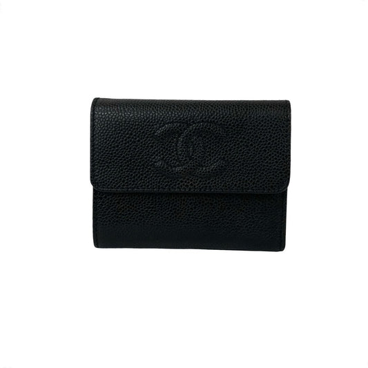 CHANEL Tri-fold wallet Matt caviar skin black