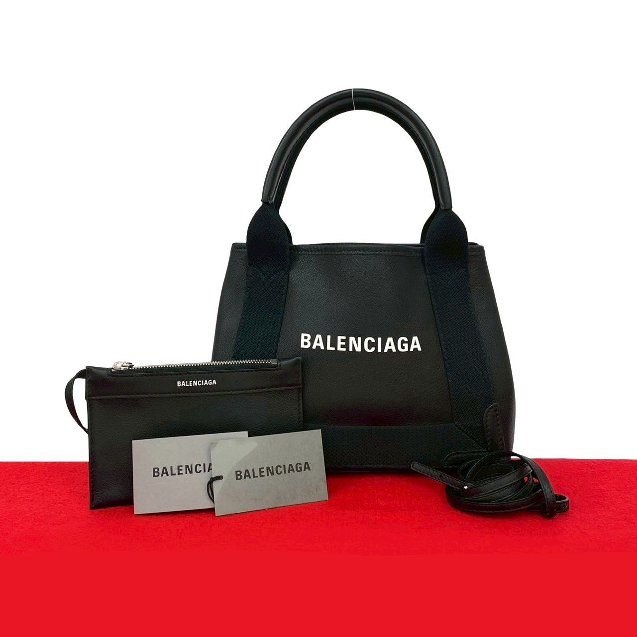 BALENCIAGA Shoulder Bag leather black Navy Cabas S