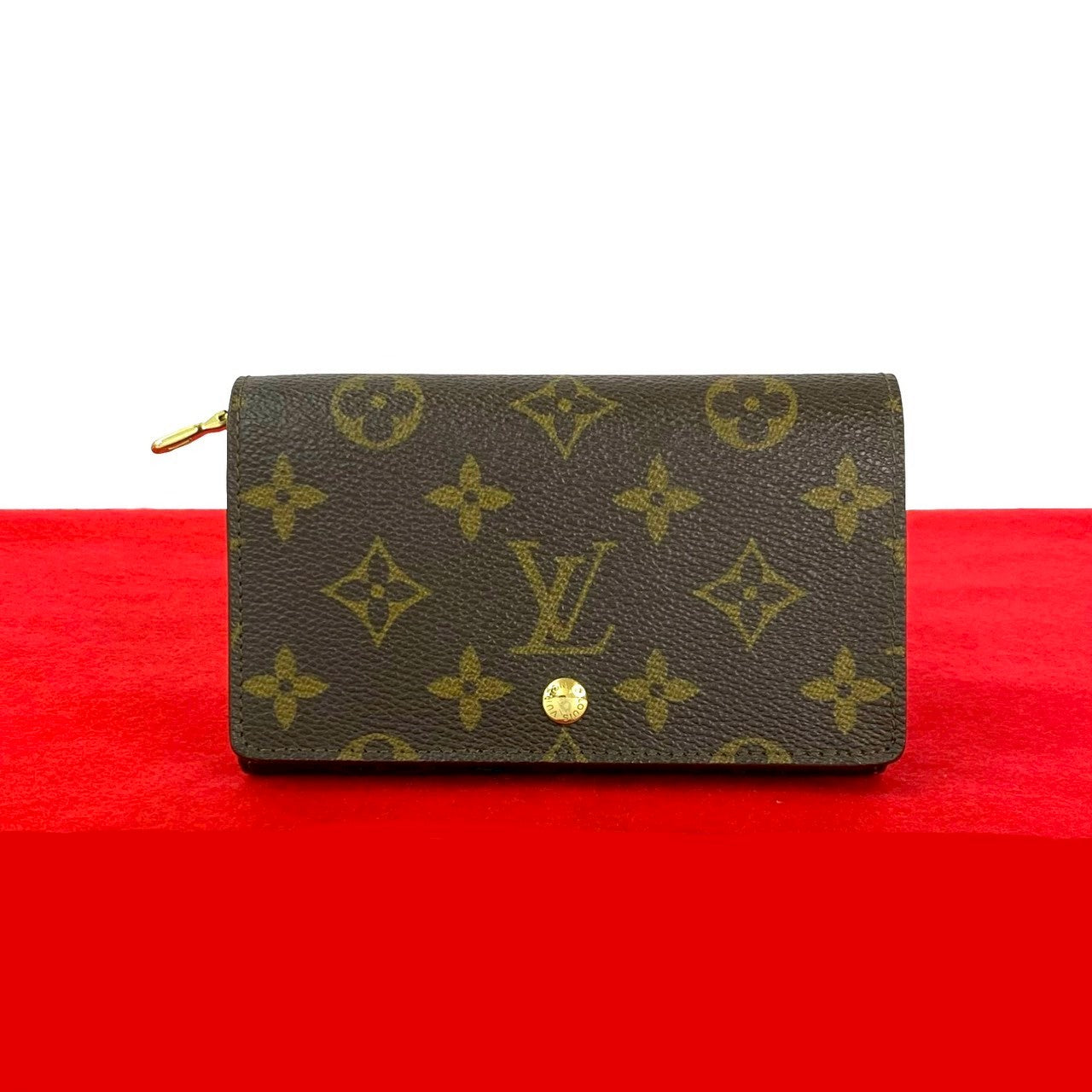 LOUIS VUITTON Bifold Wallet leather Brown Monogram Porto Monet Zip