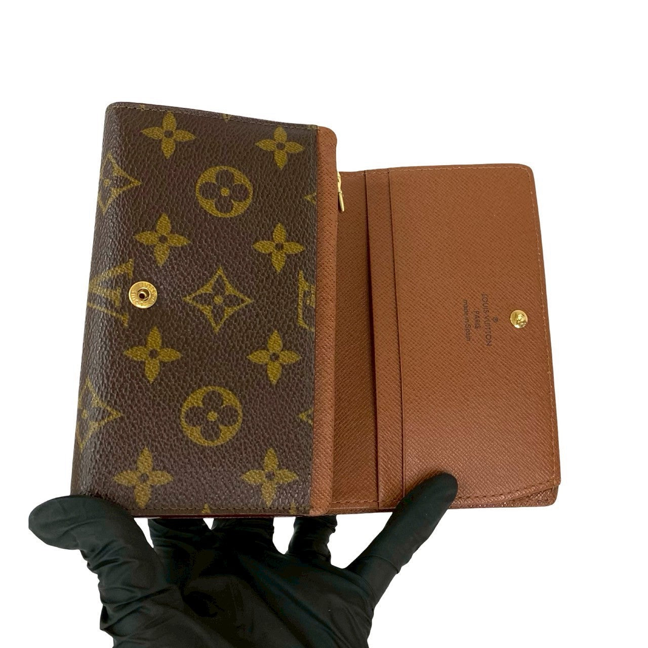 LOUIS VUITTON Bifold Wallet leather Brown Monogram Porto Monet Zip
