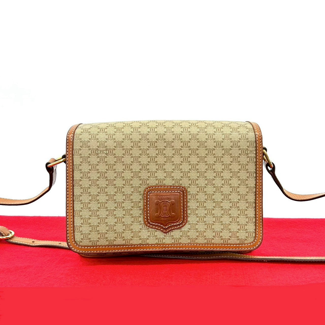 CELINE Shoulder Bag leather beige