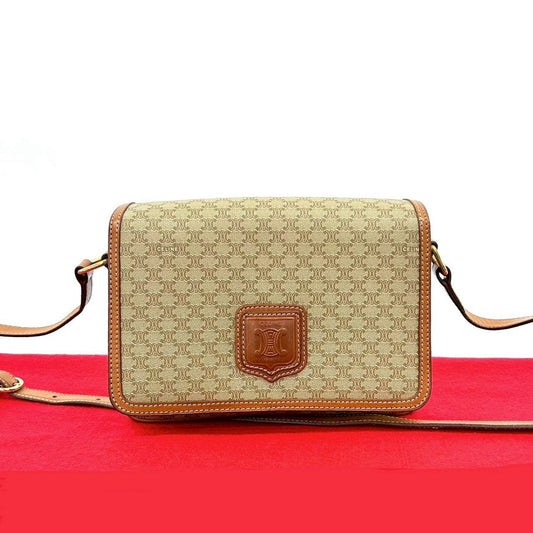 CELINE Shoulder Bag leather beige