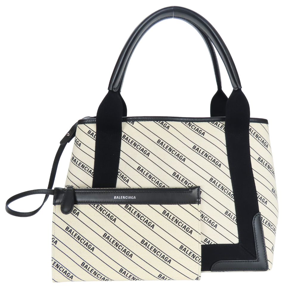 BALENCIAGA Handbag 339933 canvas off white Navy kabas Women Used Authentic