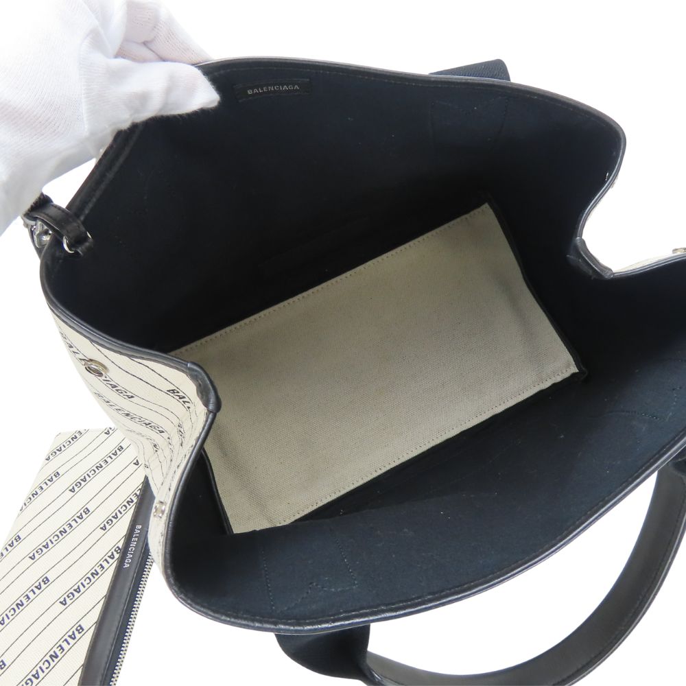 BALENCIAGA Handbag 339933 canvas off white Navy kabas Women Used Authentic