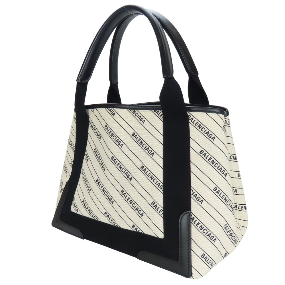 BALENCIAGA Handbag 339933 canvas off white Navy kabas Women Used Authentic