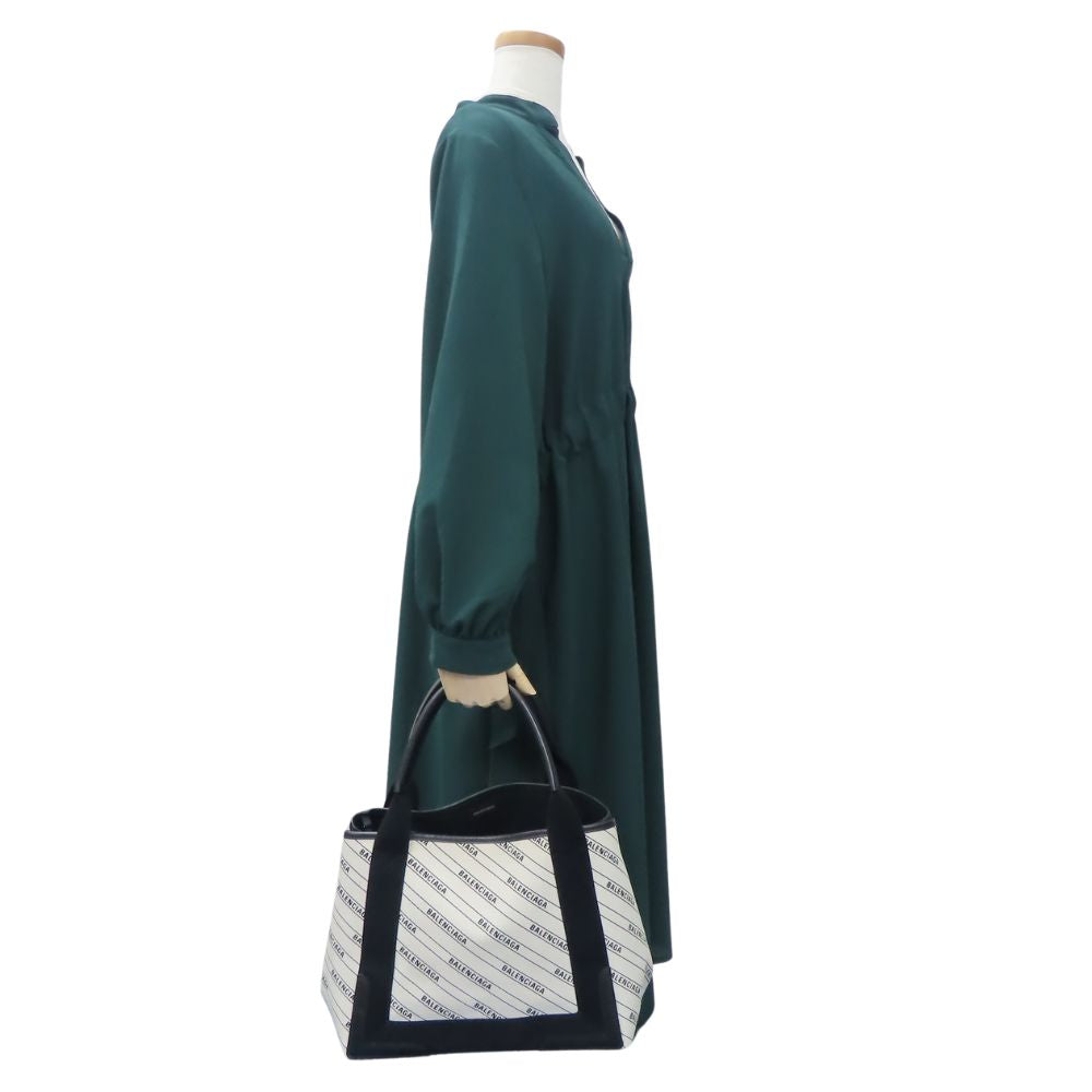 BALENCIAGA Handbag 339933 canvas off white Navy kabas Women Used Authentic