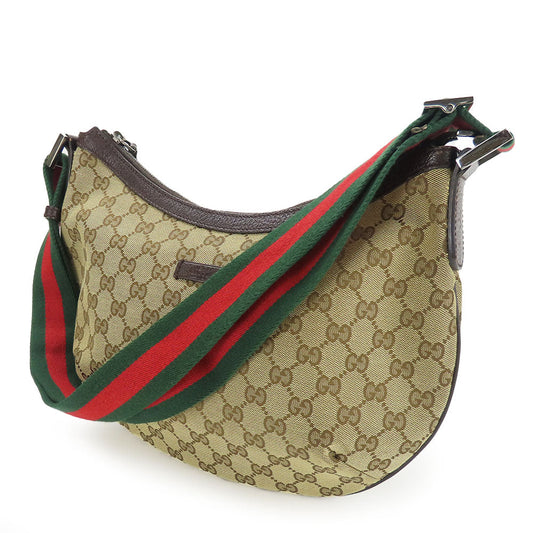 GUCCI Shoulder Bag 182092 GG canvas, leather beige Sherry line Women Used Authentic