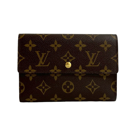LOUIS VUITTON Bifold Wallet leather Brown Monogram Porte Tresor Etui Papier