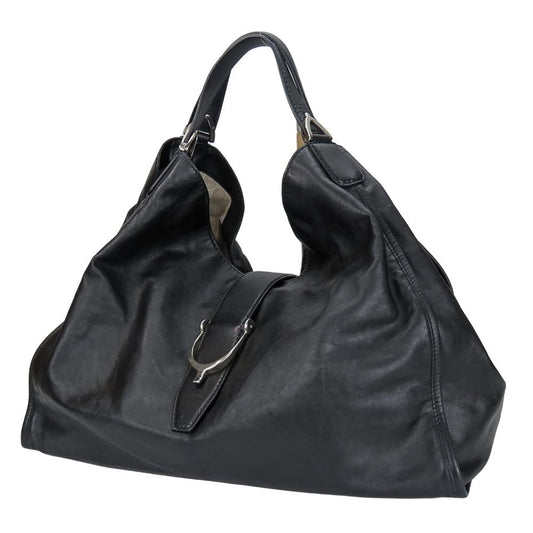 GUCCI Tote Bag 296855 leather black Soft stirrup Women Used Authentic