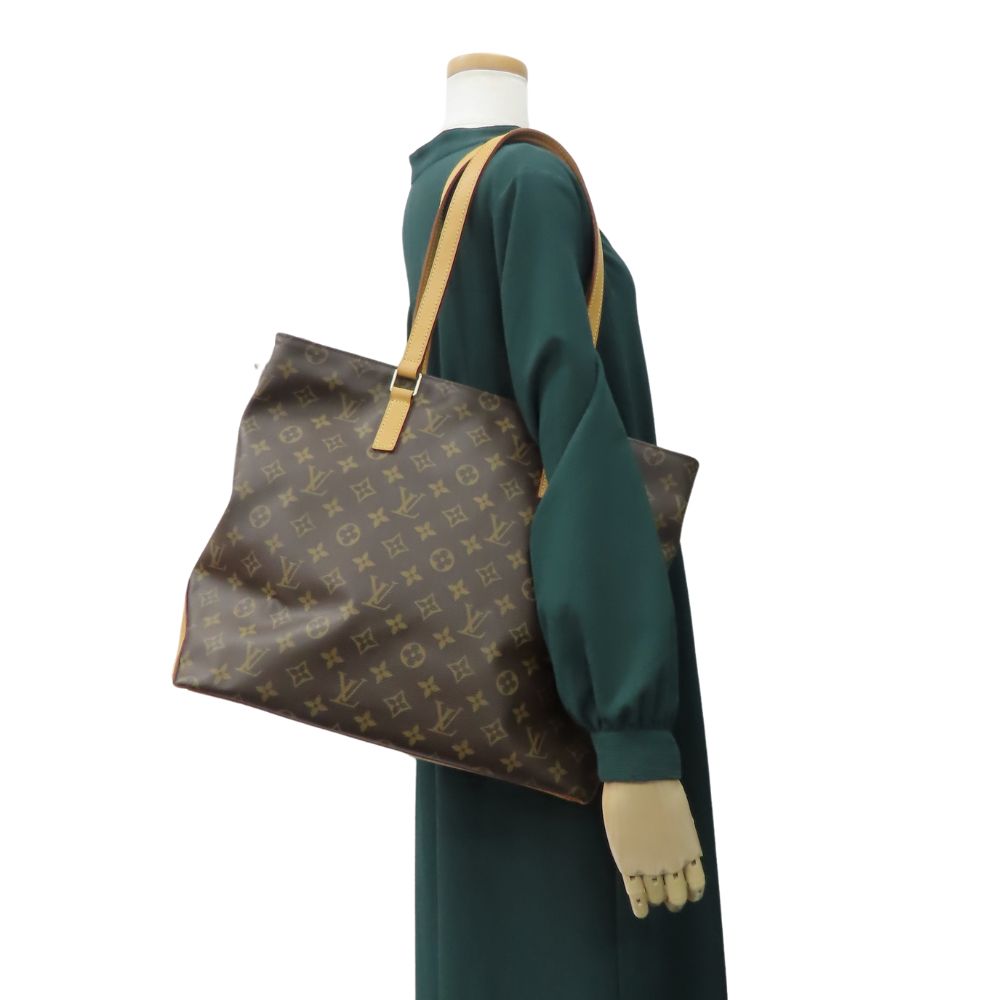 LOUIS VUITTON Tote Bag M51151 Monogram, Tanned Leather Brown Cabas Mezzo Women Used Authentic