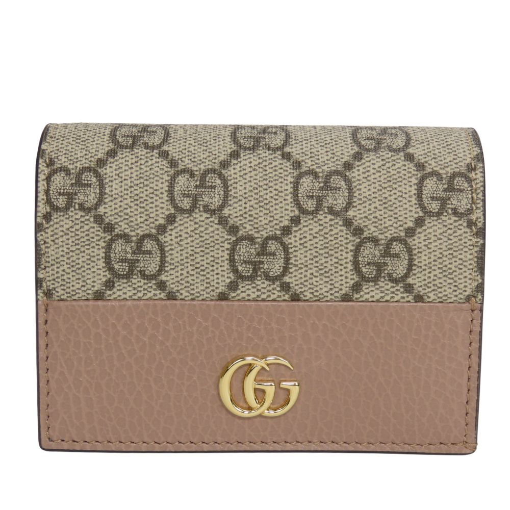 GUCCI Bifold Wallet 658610 GG Supreme canvas, leather Two-tone color (beige) GG Marmont Women Used Authentic