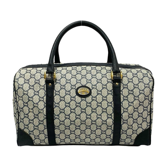 GUCCI Boston Duffel bag Leather, PVC Navy Gucci Plus logo Metal Women Used Authentic