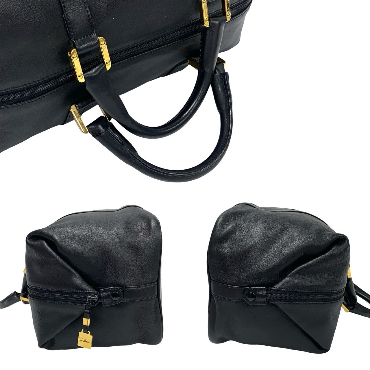 LOEWE Handbag leather black Anagram logo Women Used Authentic