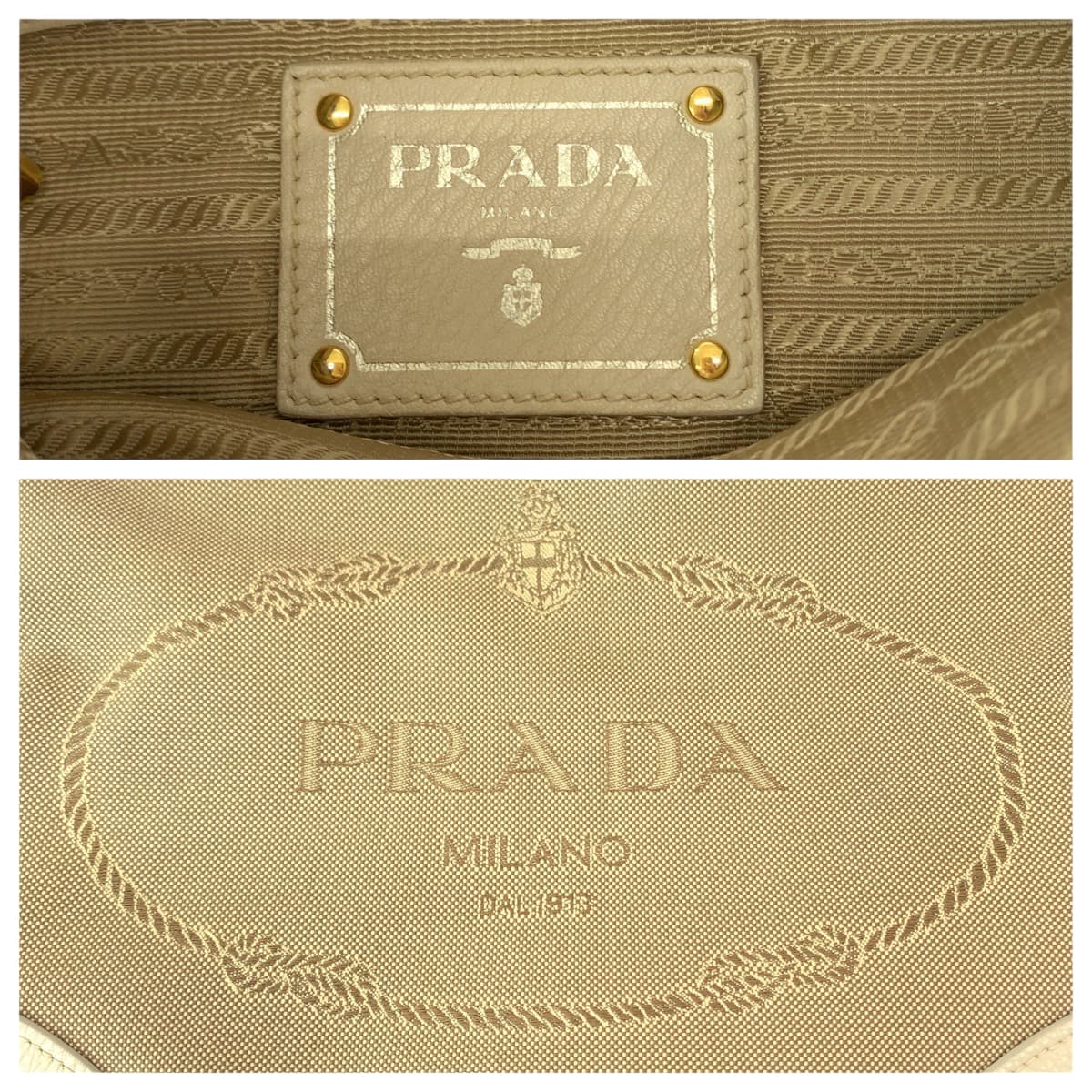 PRADA Jacquard Messenger Bag Beige Ivory Gold Women Used Authentic